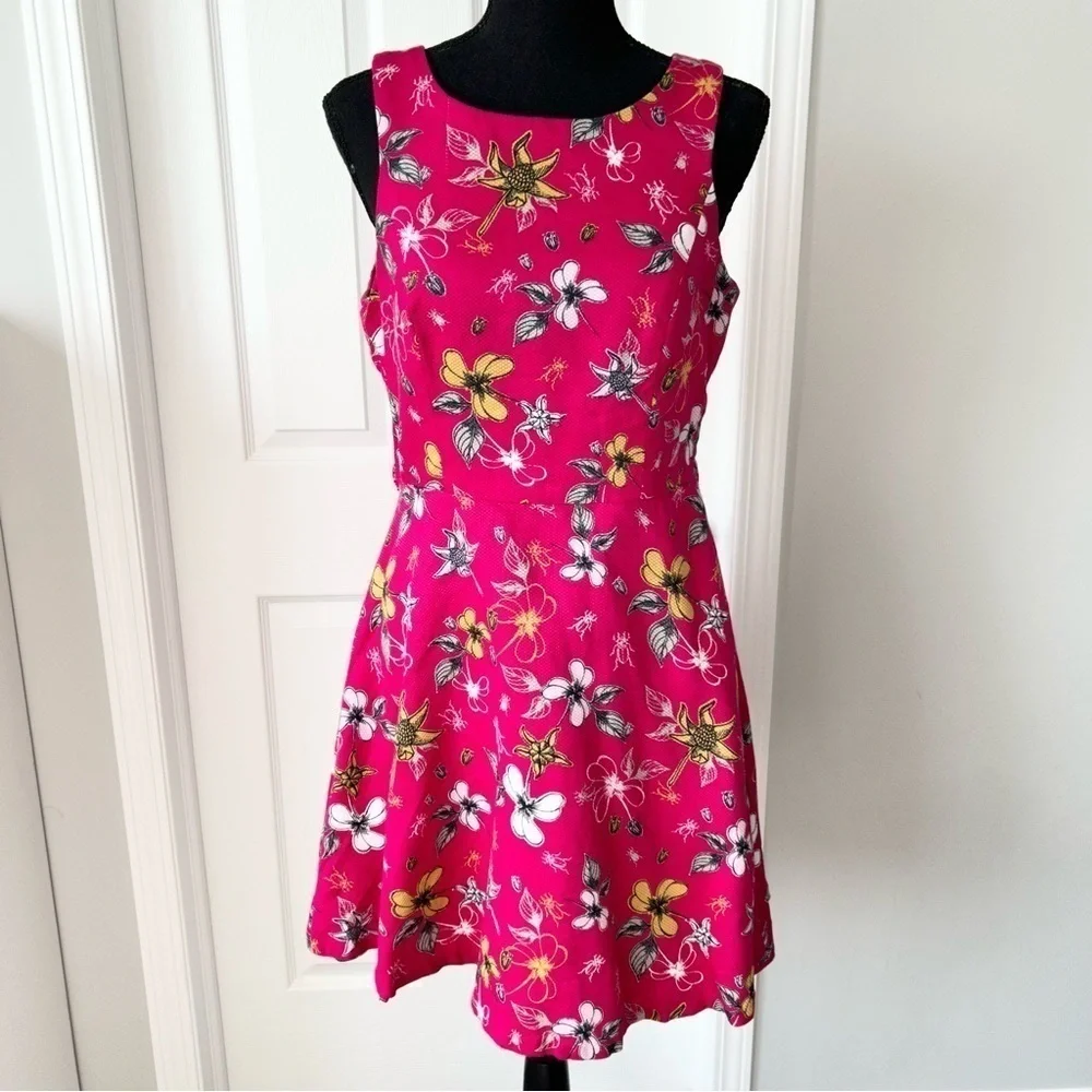 Yumi Sleeveless Floral Casual DARK PINK SKATER DRESS - Picture 2 of 14